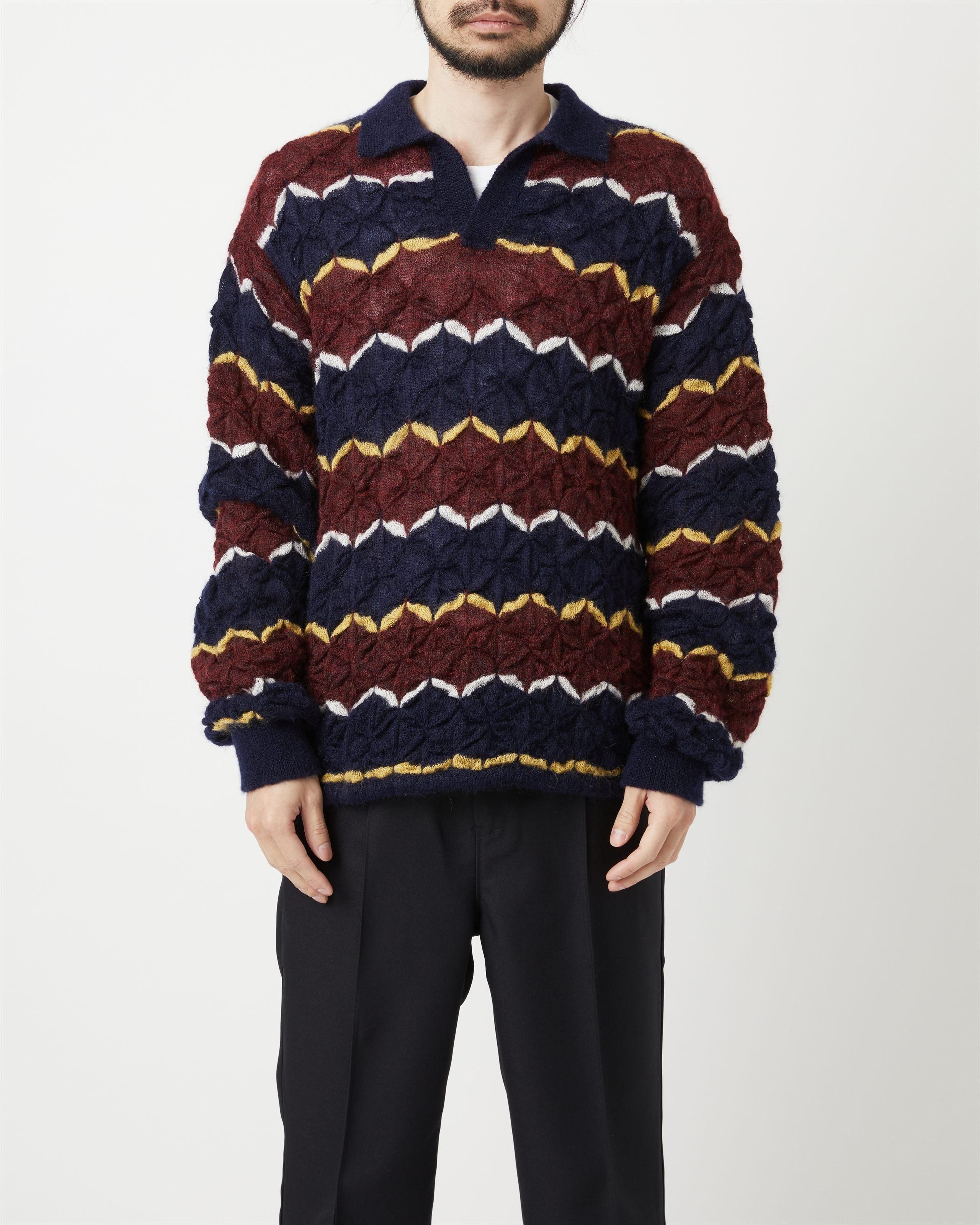 MOHAIR WOOL TUCK BORDER KNIT PULLOVER - Yonetomi STORE ONLINE