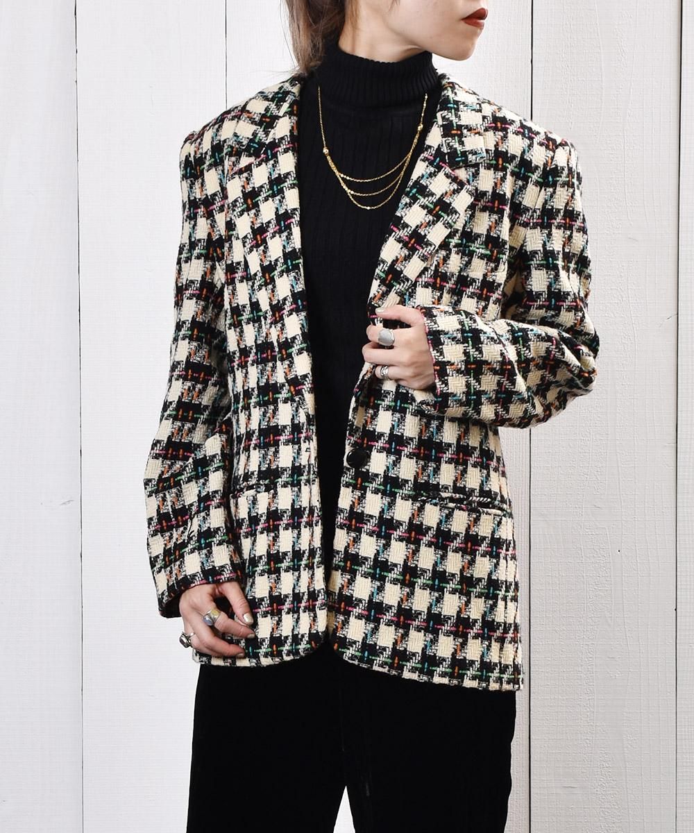 千鳥格子柄 テーラード ジャケット - 古着屋グレープフルーツ ムーン