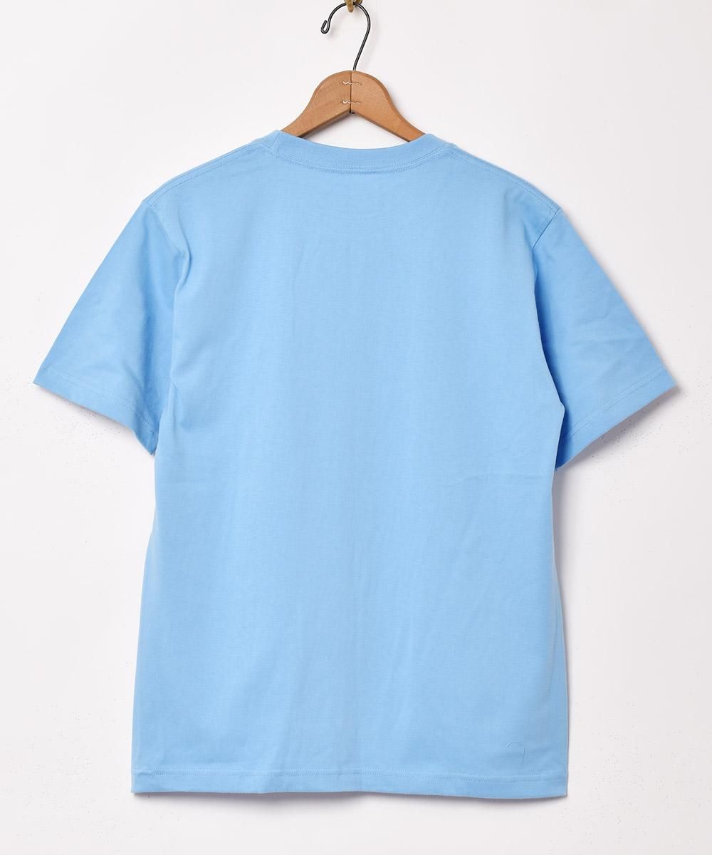 ワンポイント刺繍Tシャツ | Flower | サックスブルー - 古着屋