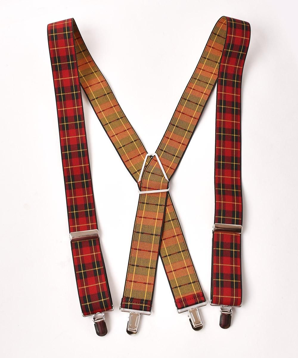 4色展開】タータンチェック柄 ワイドサスペンダー レッド - 古着屋