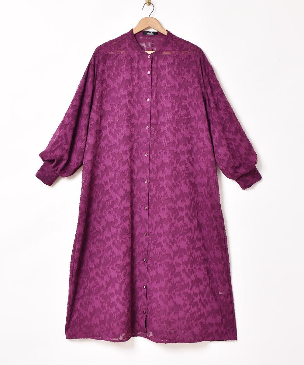 4色展開】「Meridian」総柄 長袖 シアーワンピース パープル - 古着屋