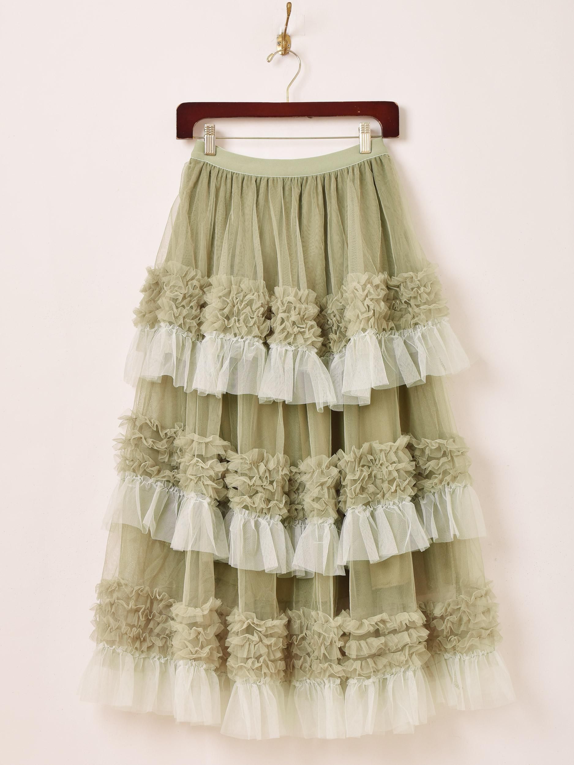 3色展開】「Meridian」フリル チュールスカート グリーン - 古着屋