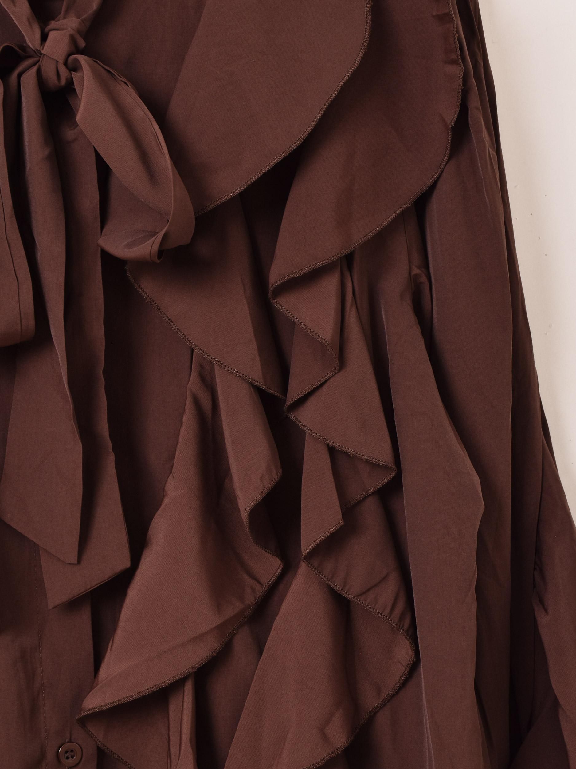 3色展開】「Meridian」スパイラルフリル ボウタイブラウス ブラウン