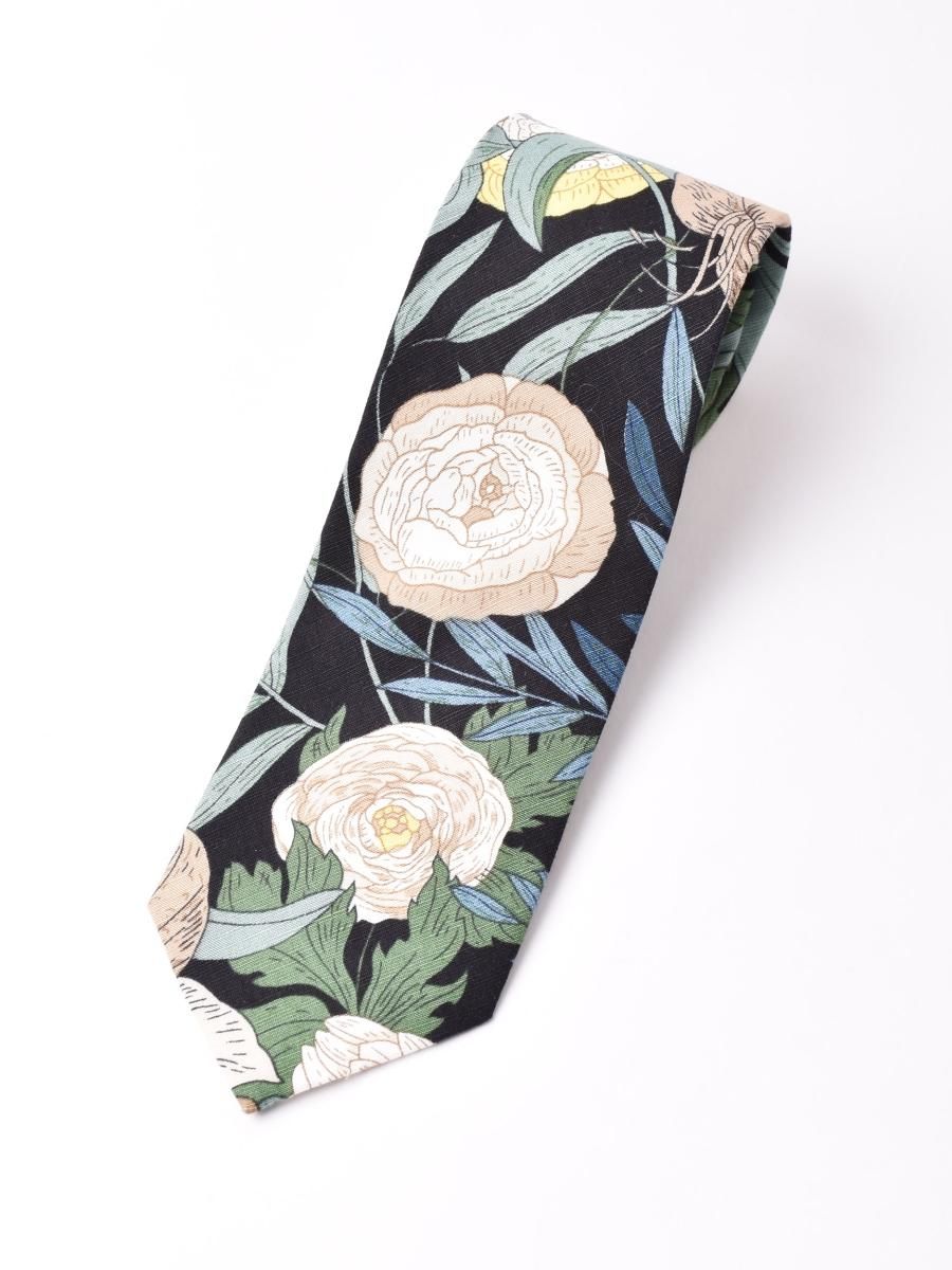 2色展開】大花柄 ネクタイ ブラック - 古着屋グレープフルーツ ムーン
