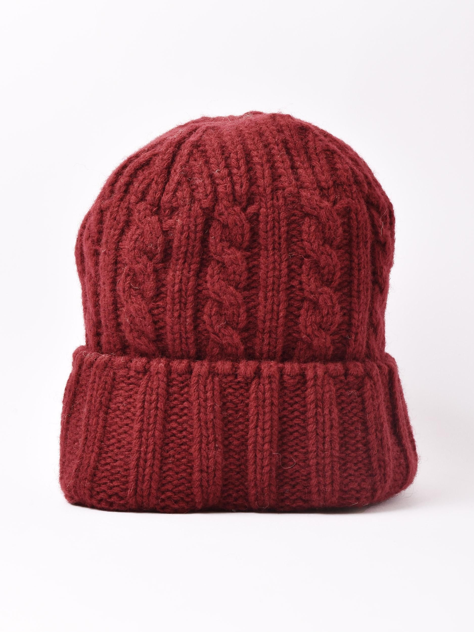 ケーブル編み ニットキャップ | ワインレッド - 古着屋