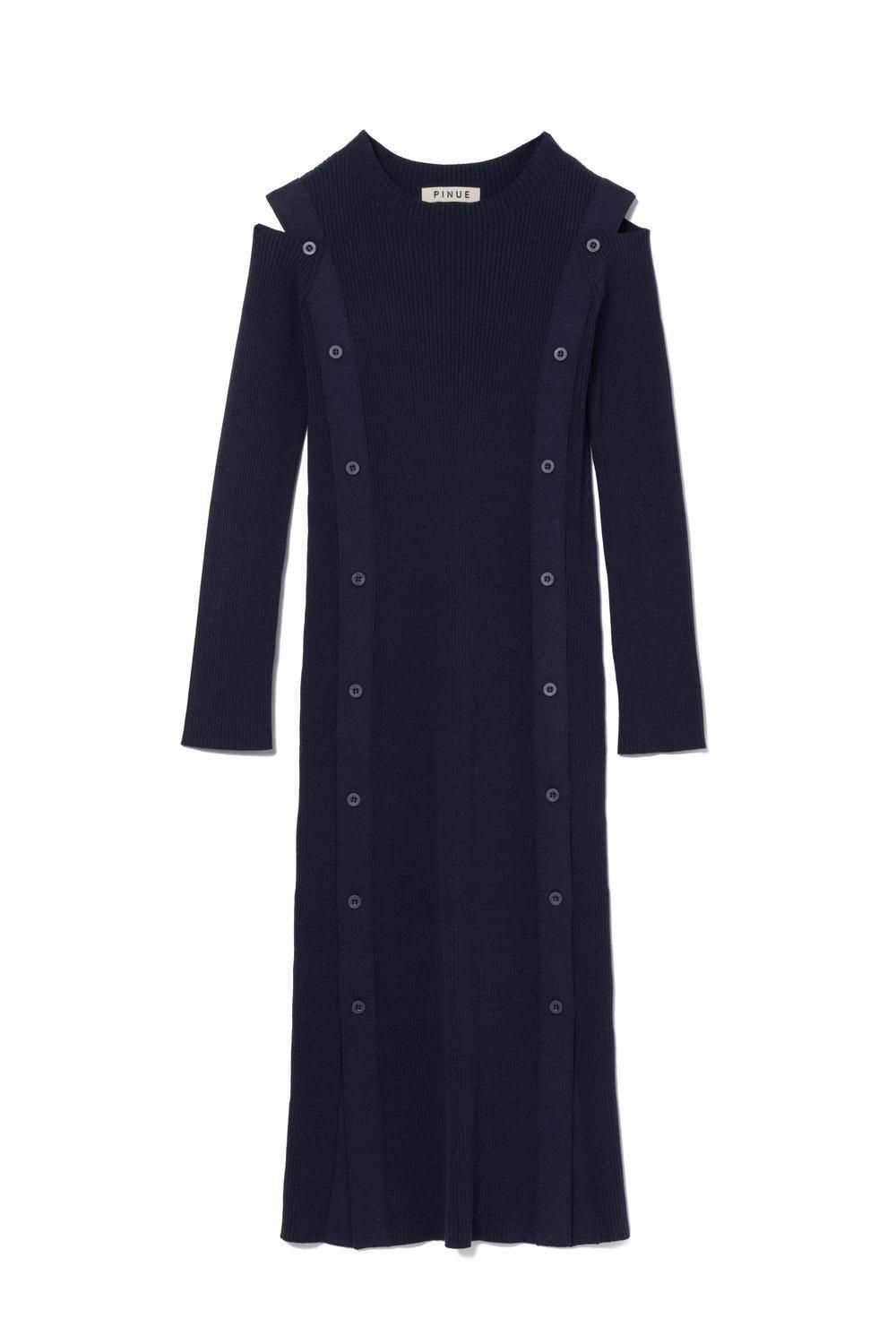 ボタンスリットニットワンピース（NAVY） - PINUE