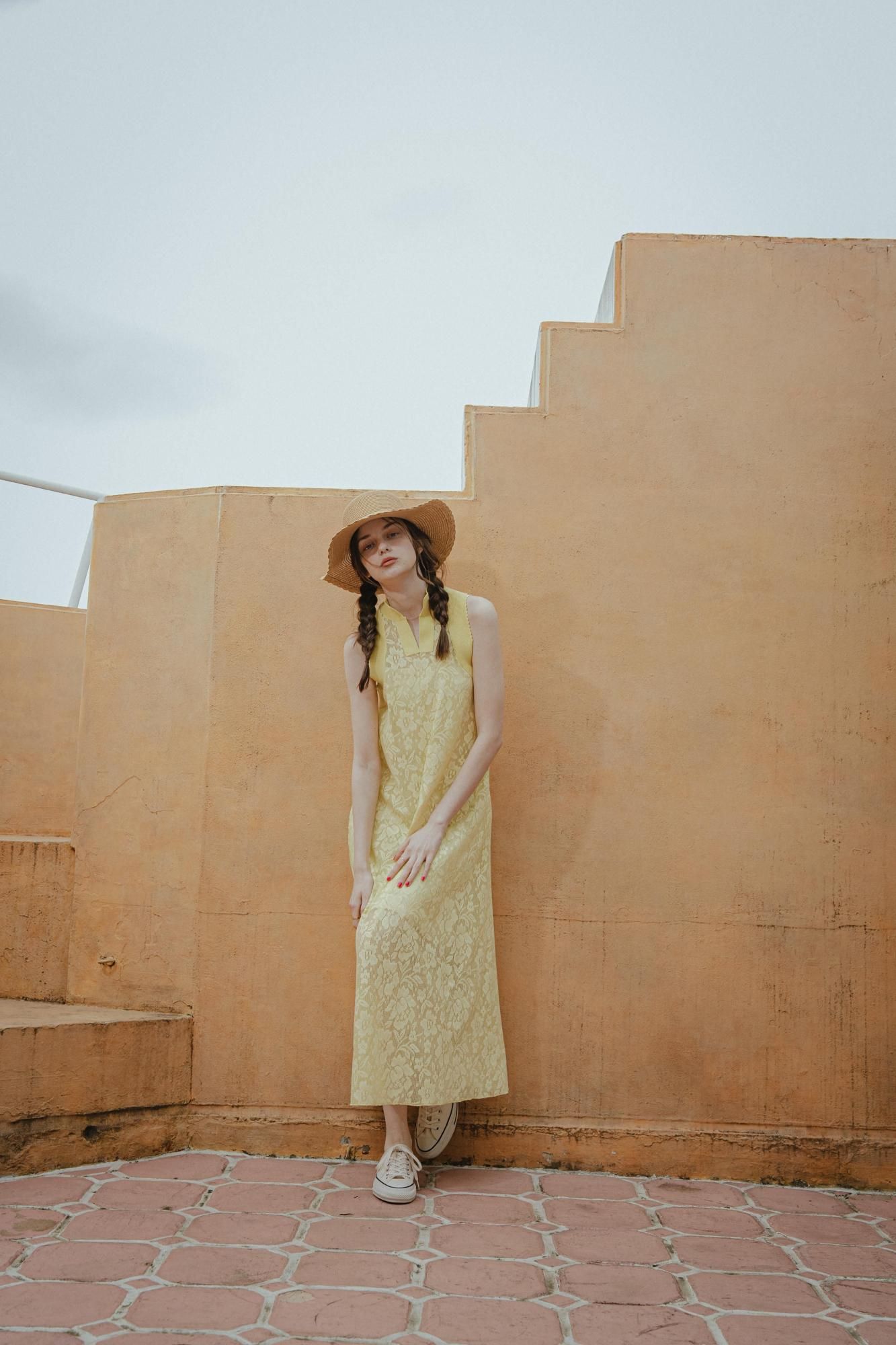 ニットコンビレースワンピース（LIME） - PINUE