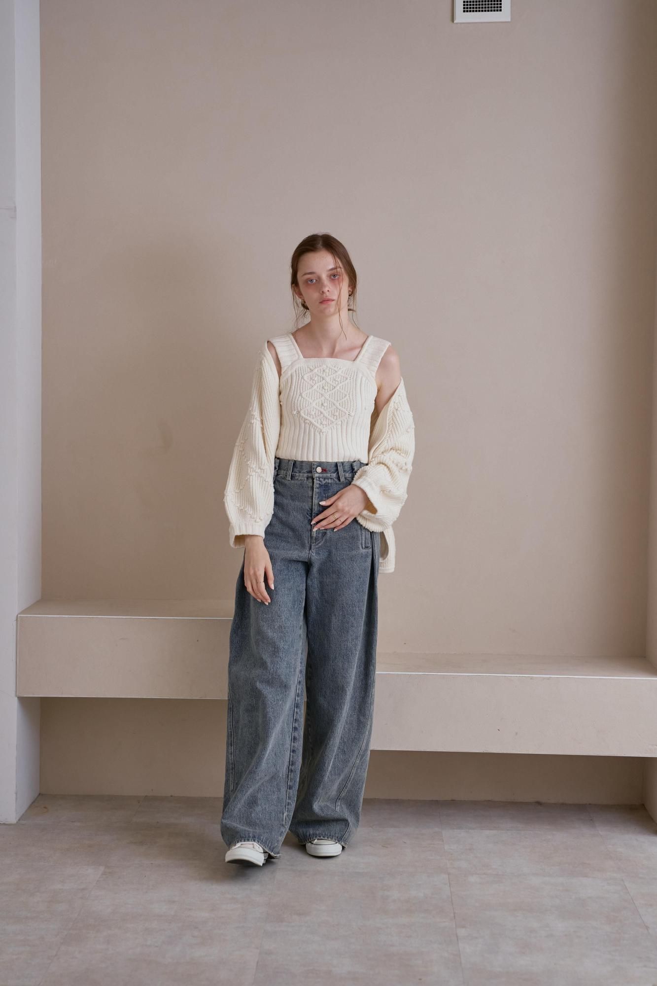 サイドタックデニムパンツ（BLUE） - PINUE