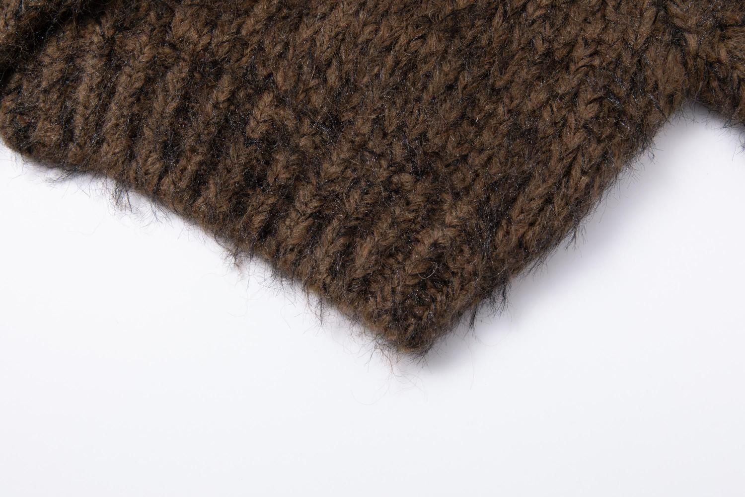 シャギーMIXニットカーディガン（BROWN） - PINUE