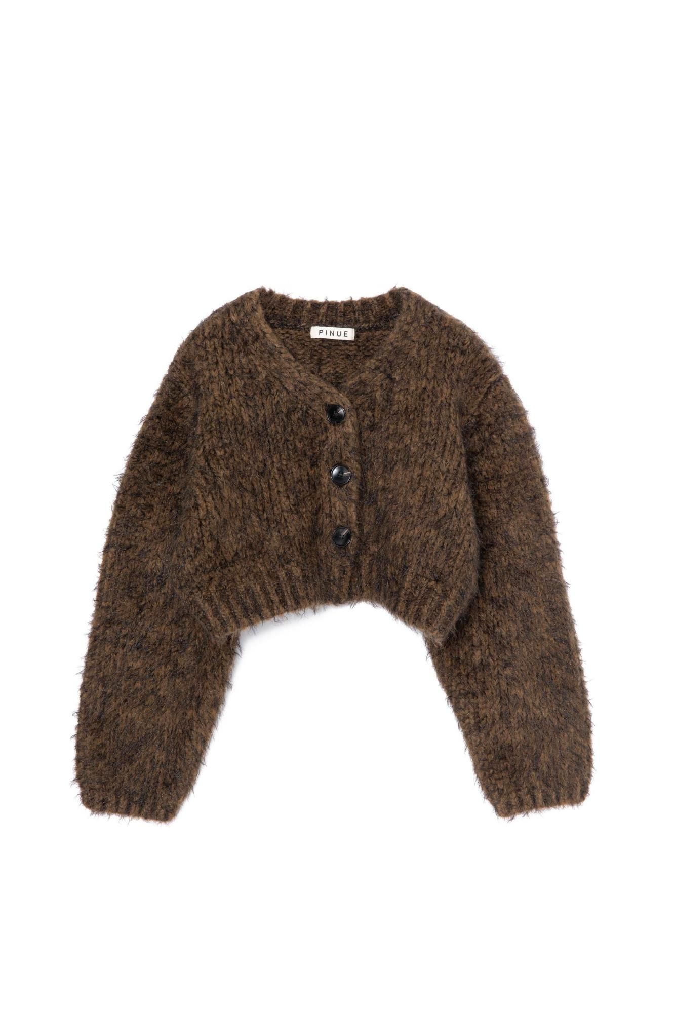 シャギーMIXニットカーディガン（BROWN） - PINUE