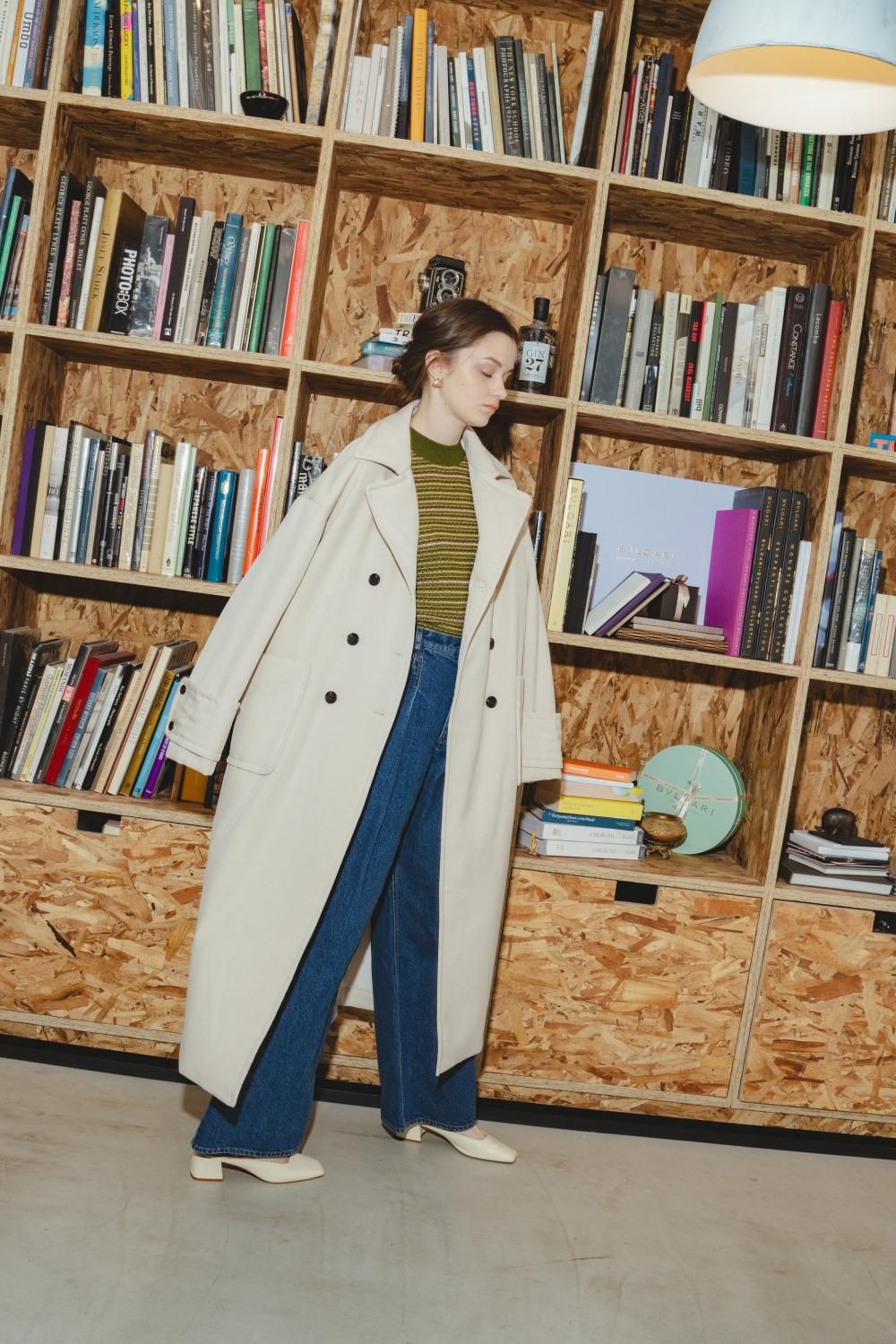 ピヌエpinue ロングダッフルコートオリーブMサイズ