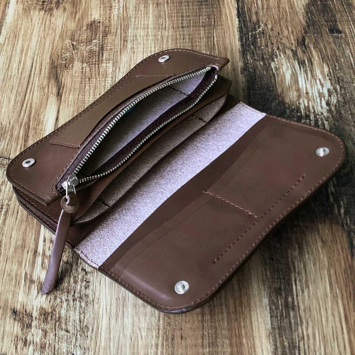 本革製 本ヌメ革二つ折り長財布「ミシバ トラッカーウォレット・ロング