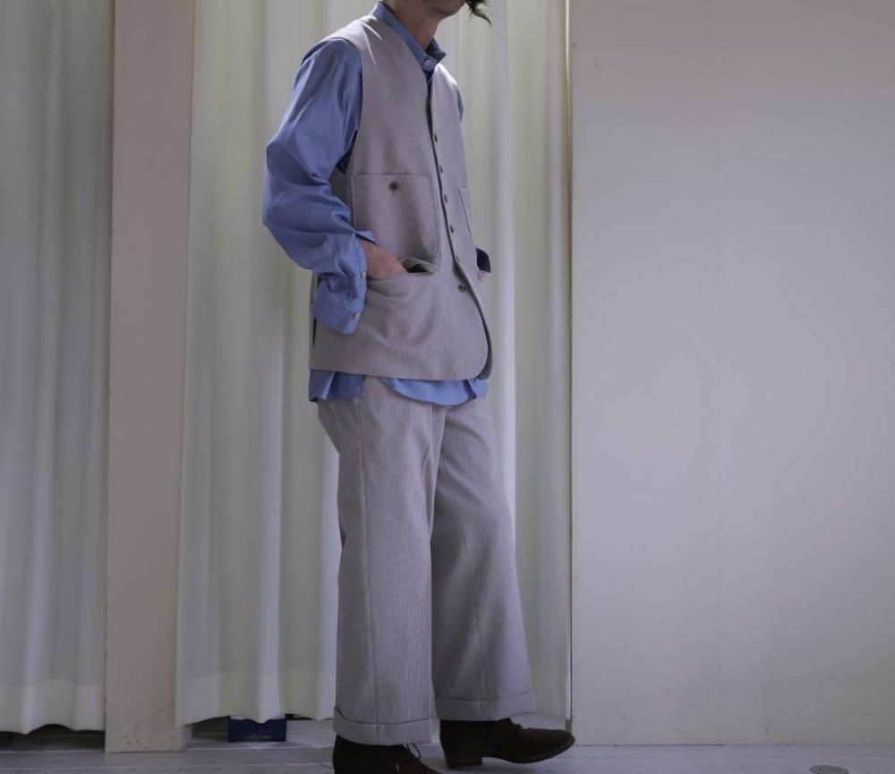 NICENESS BENNY クロップドストライプスラックス BEIGE