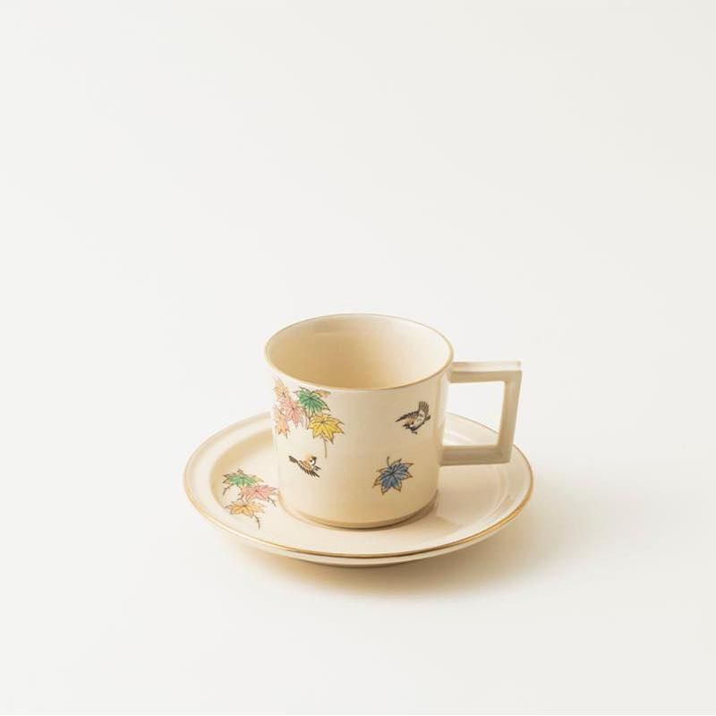 白薩摩コーヒー碗皿(紅葉雀) [シロサツマコーヒーワンザラ