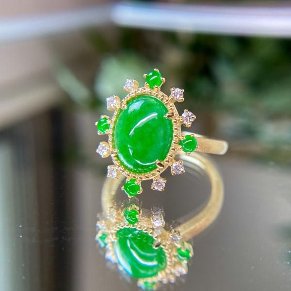 K18YG☆ろうかん翡翠の贅沢リング オリジナル制作 2.79/0.22/0.13ct