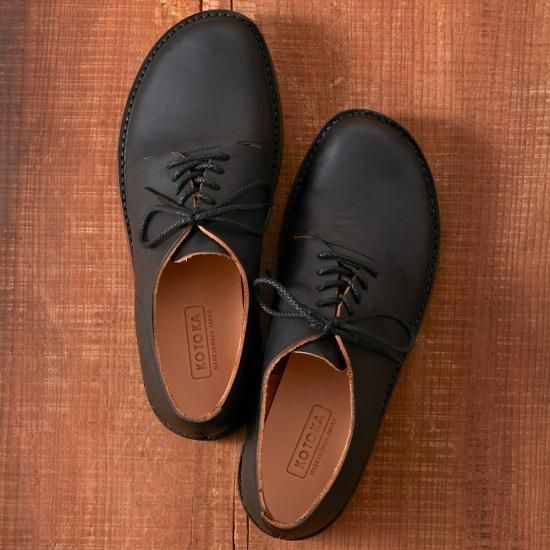 一枚革ダービー メンズ／たつのハンドワックスレザー／ブラック茶芯