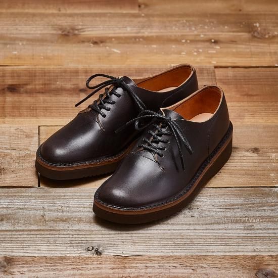 一枚革ダービー レディース／たつのハンドワックスレザー／ブラック茶