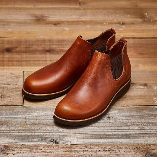 一枚革サイドゴア レディース／たつの蝋引きレザー／キャメル - コトカ