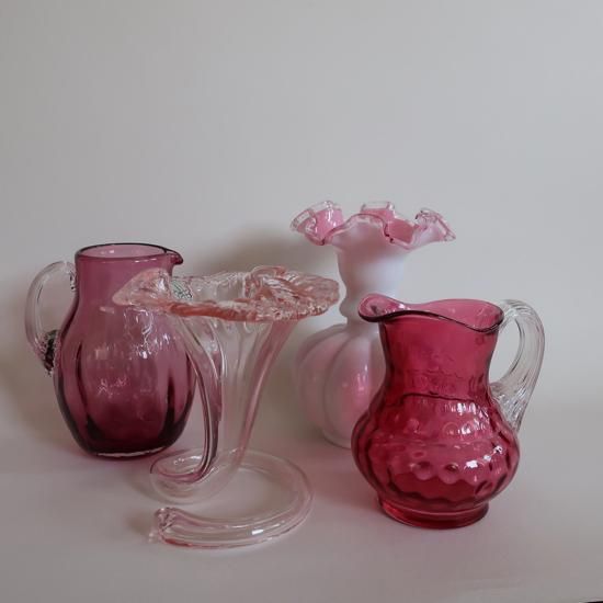 Vintage Fenton Silver Crest Pink × Milk Glass Melon Ruffled Vase