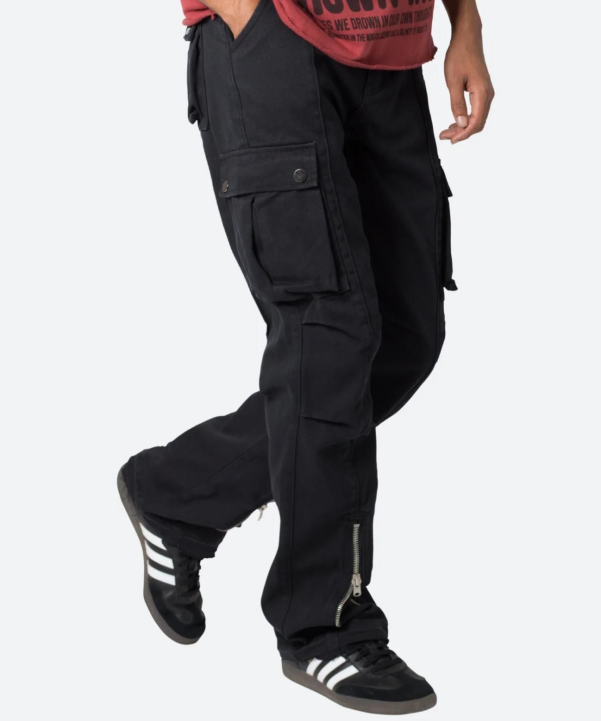 mnml FRONT ZIP FLARE CARGO PANTS BLACK