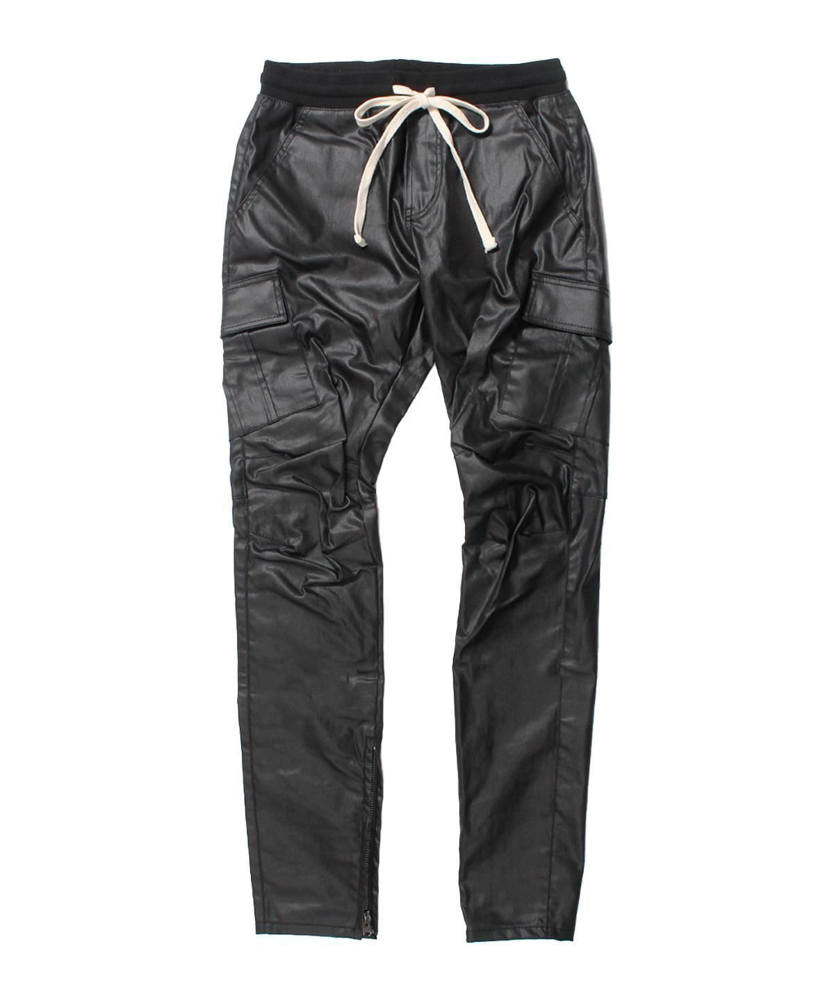 mnml ZIP CARGO DRAWCORD PANTS / WAXED BLACK