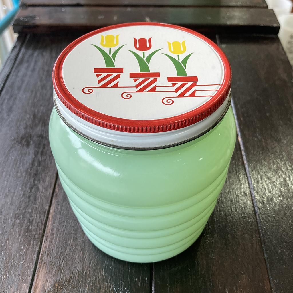 グリースジャー ジェダイ チューリップ柄金属ふた 1940～1950年頃製造