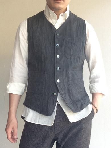 DAリネンベスト チャコールグレー da linen vest charcoalgrey