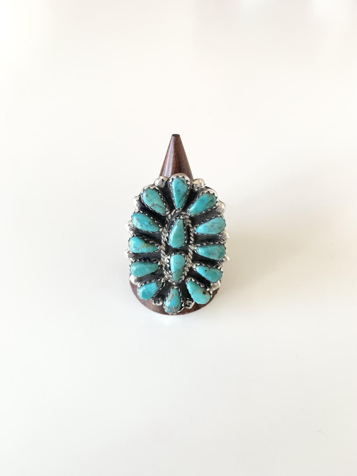 ナバホ族 キングマンターコイズクラスターリング 19号 - インディアン