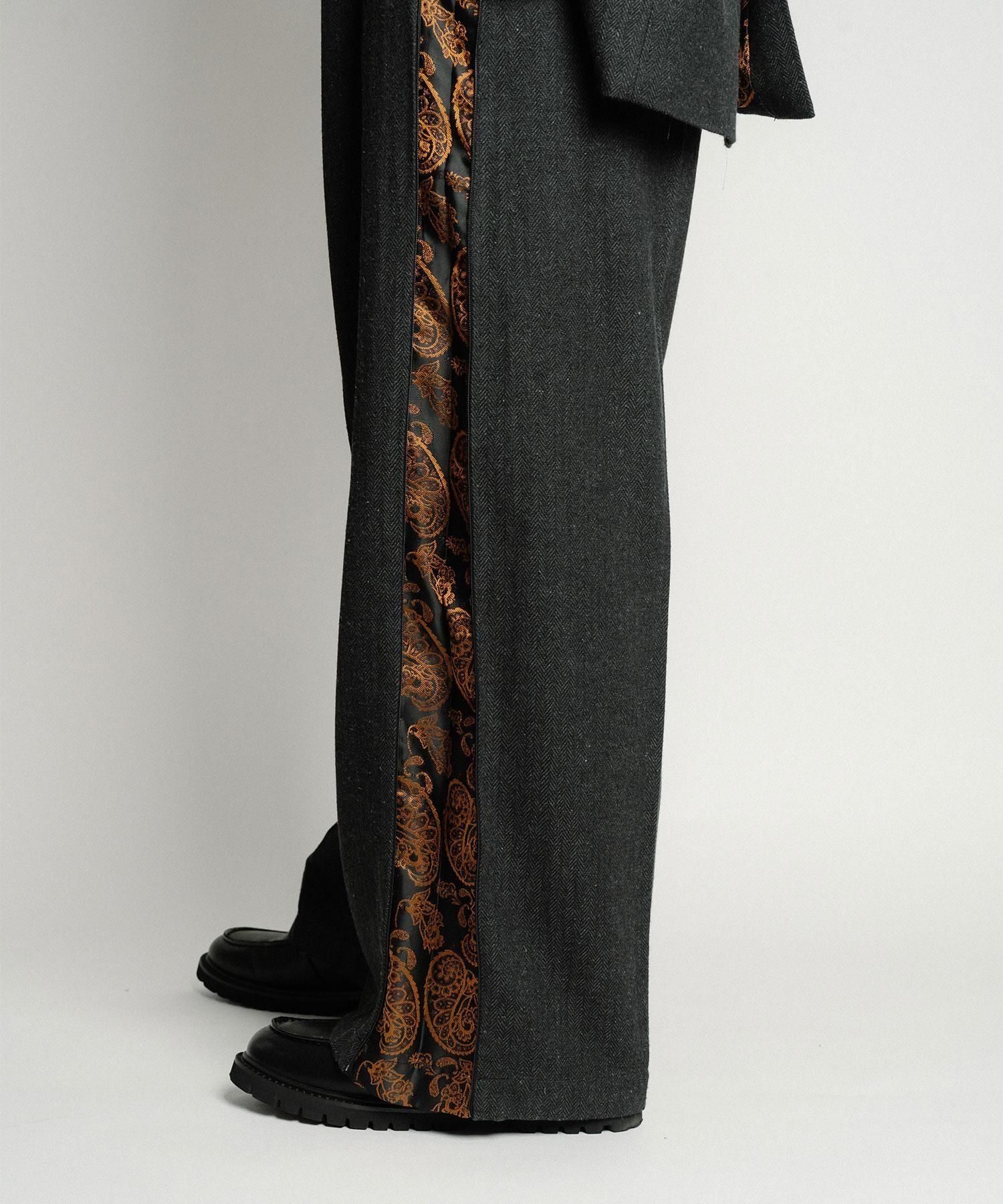 Herringbone side zip wide slacks - Subciety Online Store