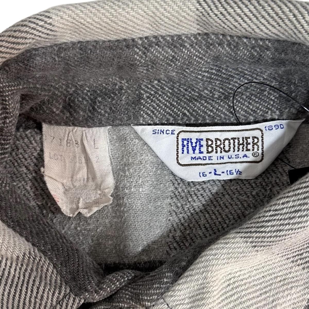 70s~80s FIVE BROTHER Check Flannel L/S Shirt 灰黒 L ファイブ