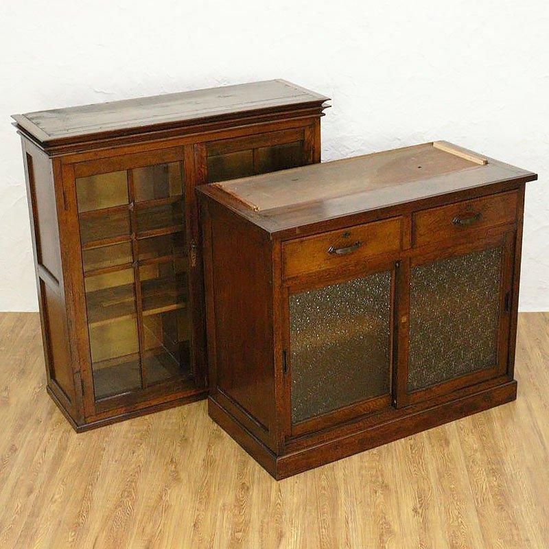 大正ロマン 木製ガラス食器棚 アンティークキャビネット