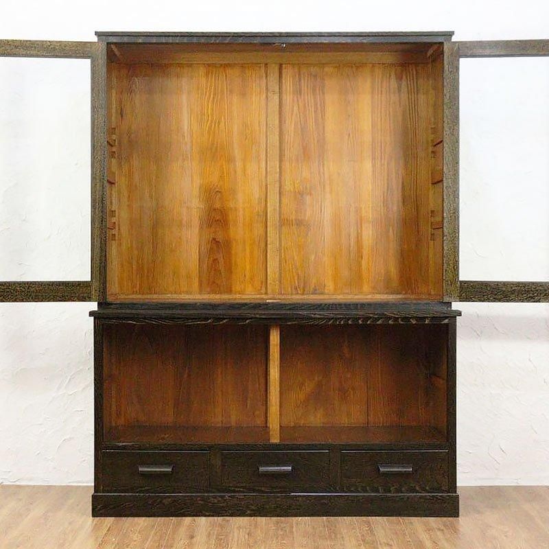 ヴィンテージ 昭和レトロ 四尺食器棚 大容量 木製キャビネット