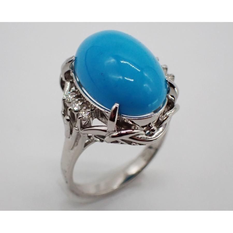 プラチナ天然トルコ石ダイヤリング9 5号