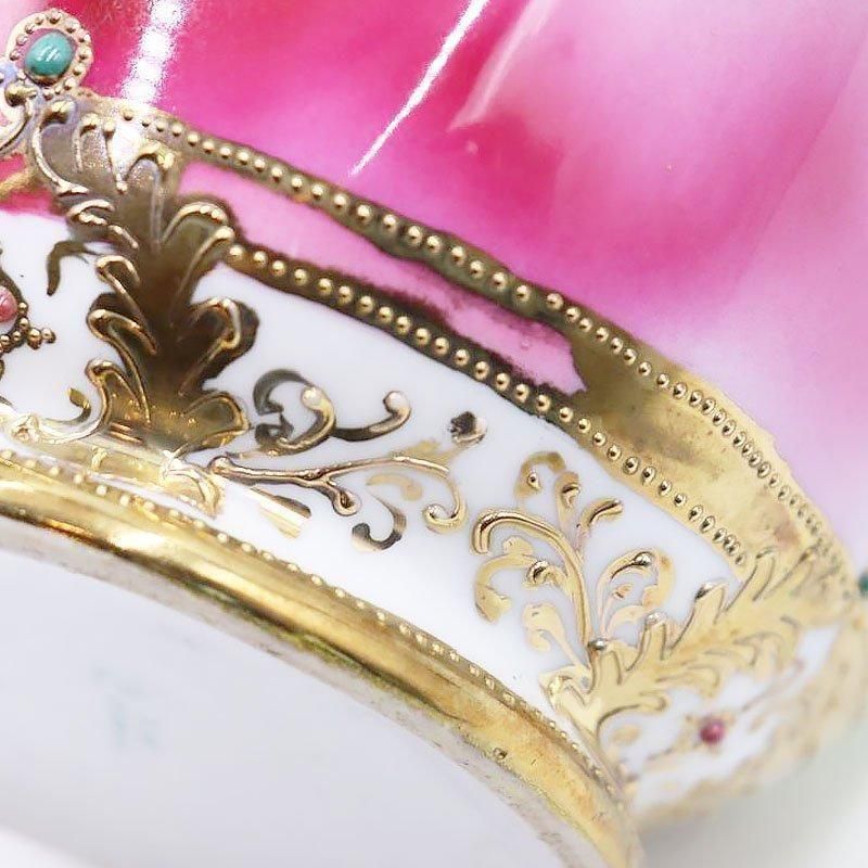 大正時代のオールドノリタケ手描き薔薇花瓶金彩アンティーク