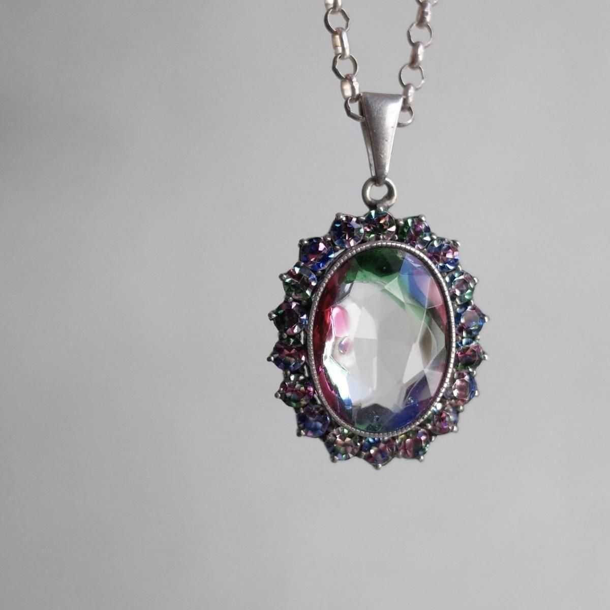 シルバー アイリスガラス ネックレス（1950's Silver Iris Glass