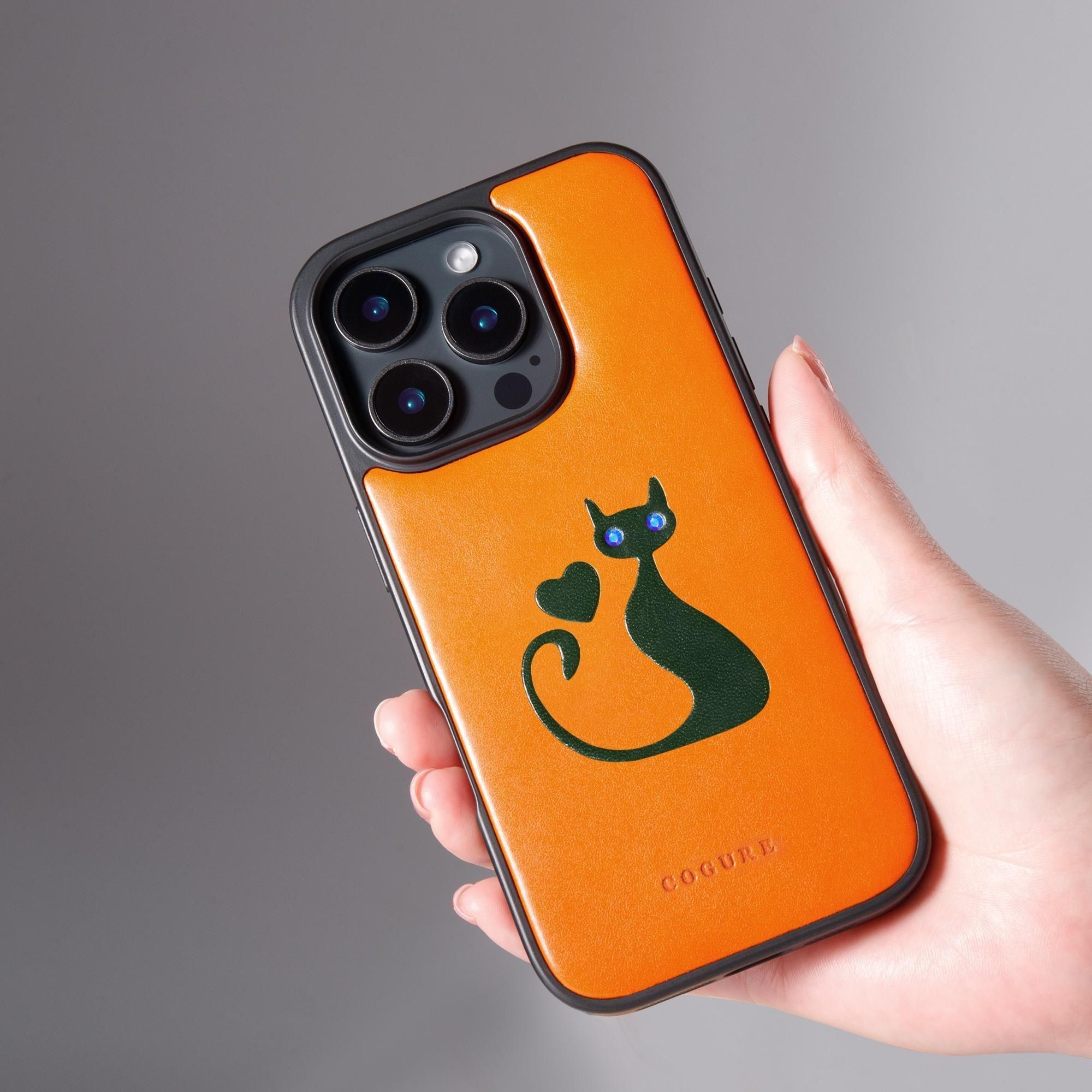 COTCatB iPhone17 ProMaxケース | 猫柄 サドルレザー & ダイヤモンド