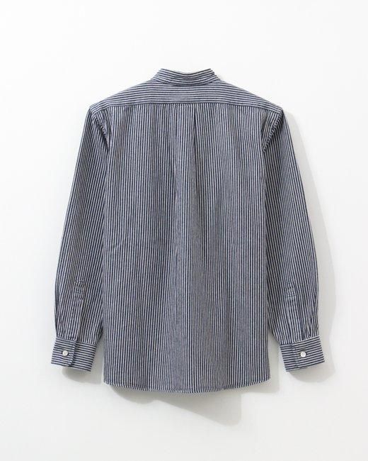 ヒッコリーストライプ スタンドカラーシャツ（長袖）