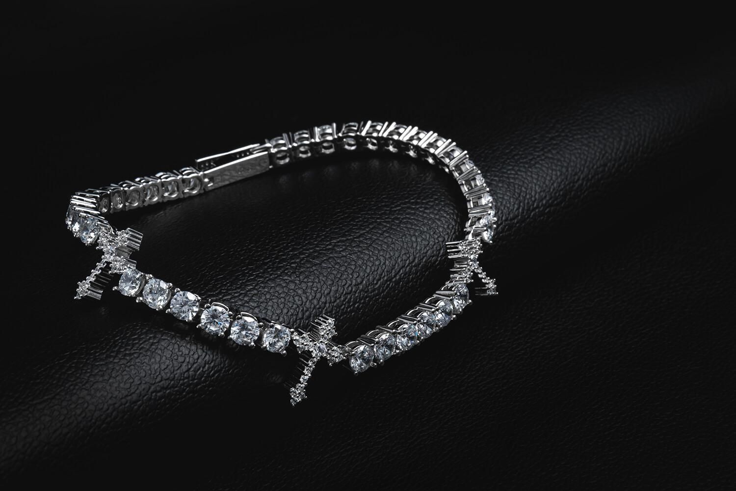 シルバー テニスブレスレット 幅4mm 18cm-19cm AHBL-D042-CROSS