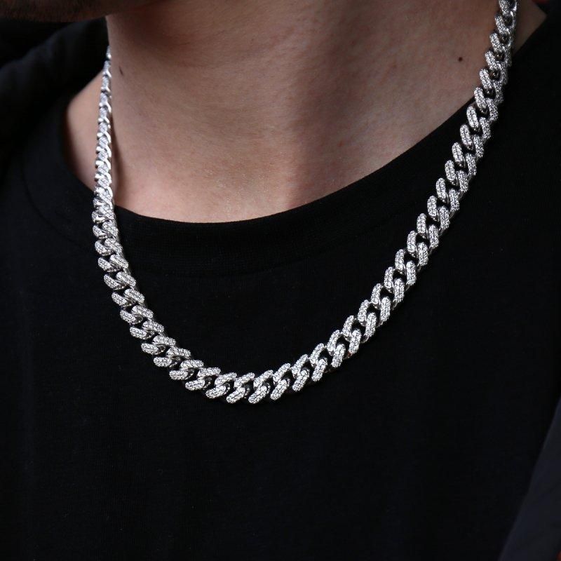 ダイヤモンド 10K ホワイトゴールド マイアミネックレス 幅9.5mm 50cm