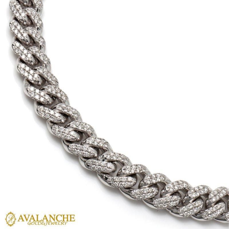 ダイヤモンド 10K ホワイトゴールド マイアミネックレス 幅9.5mm 50cm