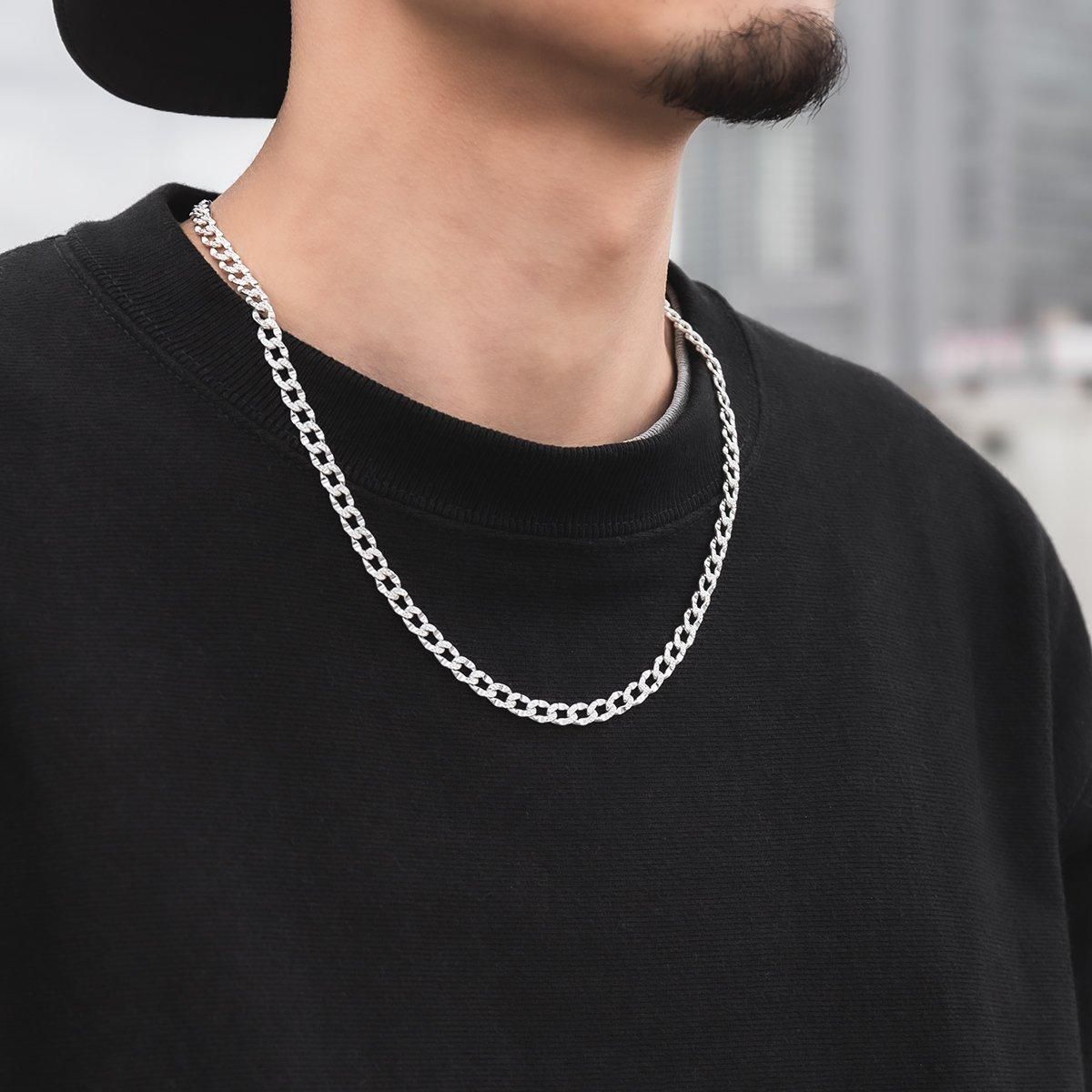 シルバー キューバンネックレス 幅5.5mm 46cm-56cm DECK-140