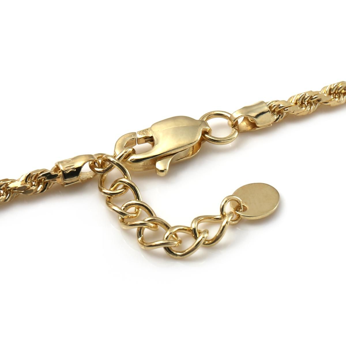 10K イエローゴールド ロープブレスレット 幅2mm 17cm-19cm