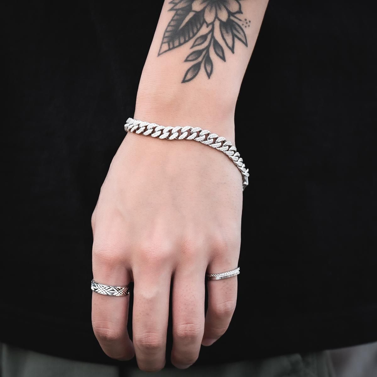 ダイヤモンド 10K ホワイトゴールド マイアミブレスレット 幅7.5mm