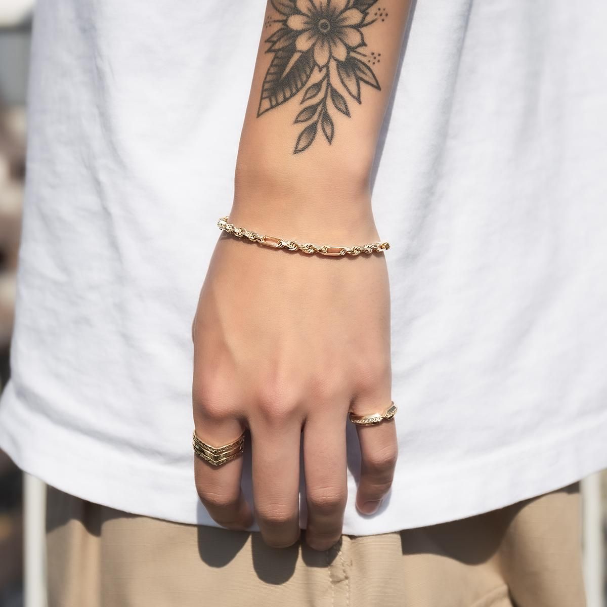 10K イエローゴールド フィガロープブレスレット 幅3.8mm 19cm-20cm