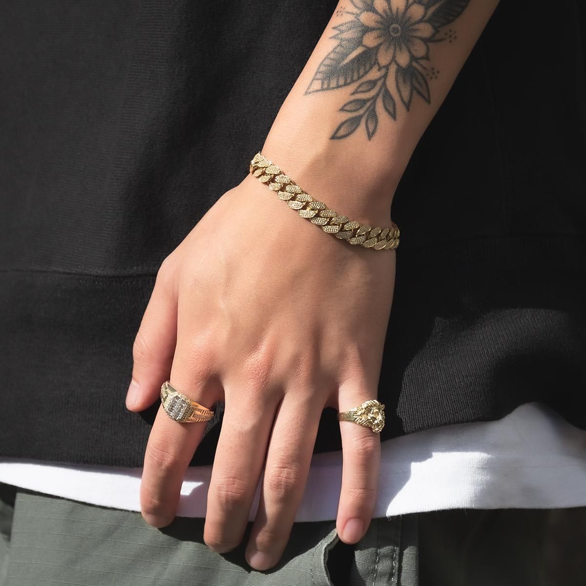 ダイヤモンド 10K イエローゴールド マイアミブレスレット 幅9mm 20cm