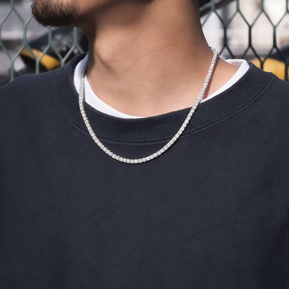 ダイヤモンド 10K ホワイトゴールド ネックレス 幅3.5mm 46cm 定価