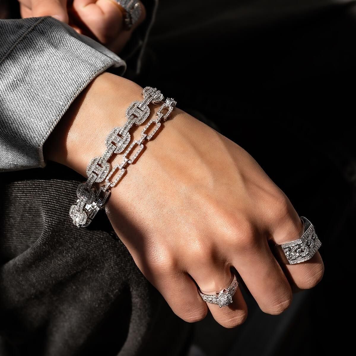 ダイヤモンド 14K ホワイトゴールド パフグッチブレスレット 幅11mm