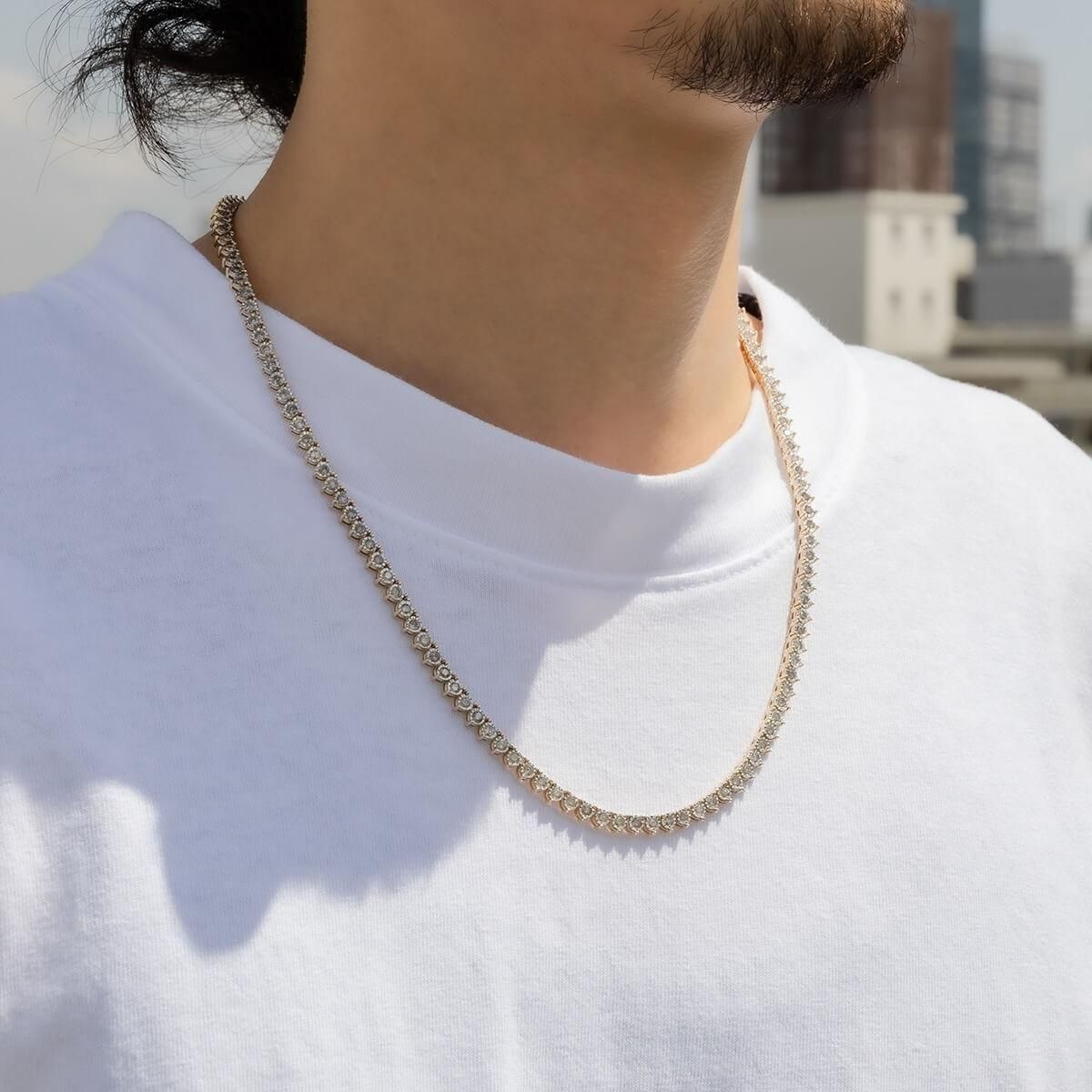 ダイヤモンド 10K イエローゴールド テニスネックレス 幅4.5mm 51cm