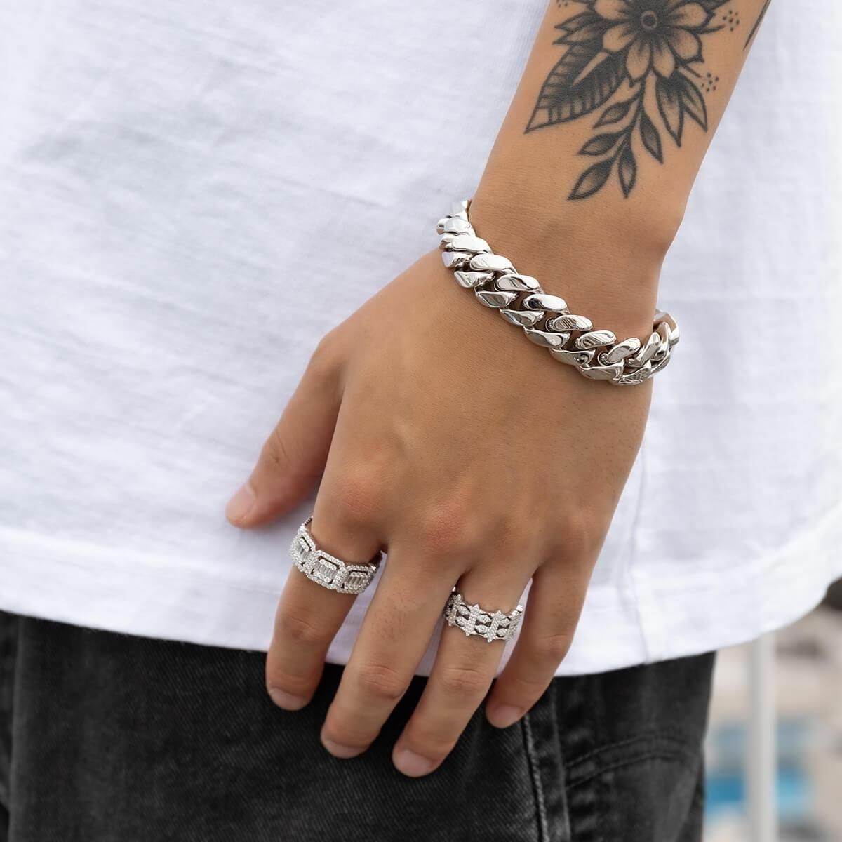 シルバー マイアミブレスレット 幅14mm 19cm-21cm A2024L1122