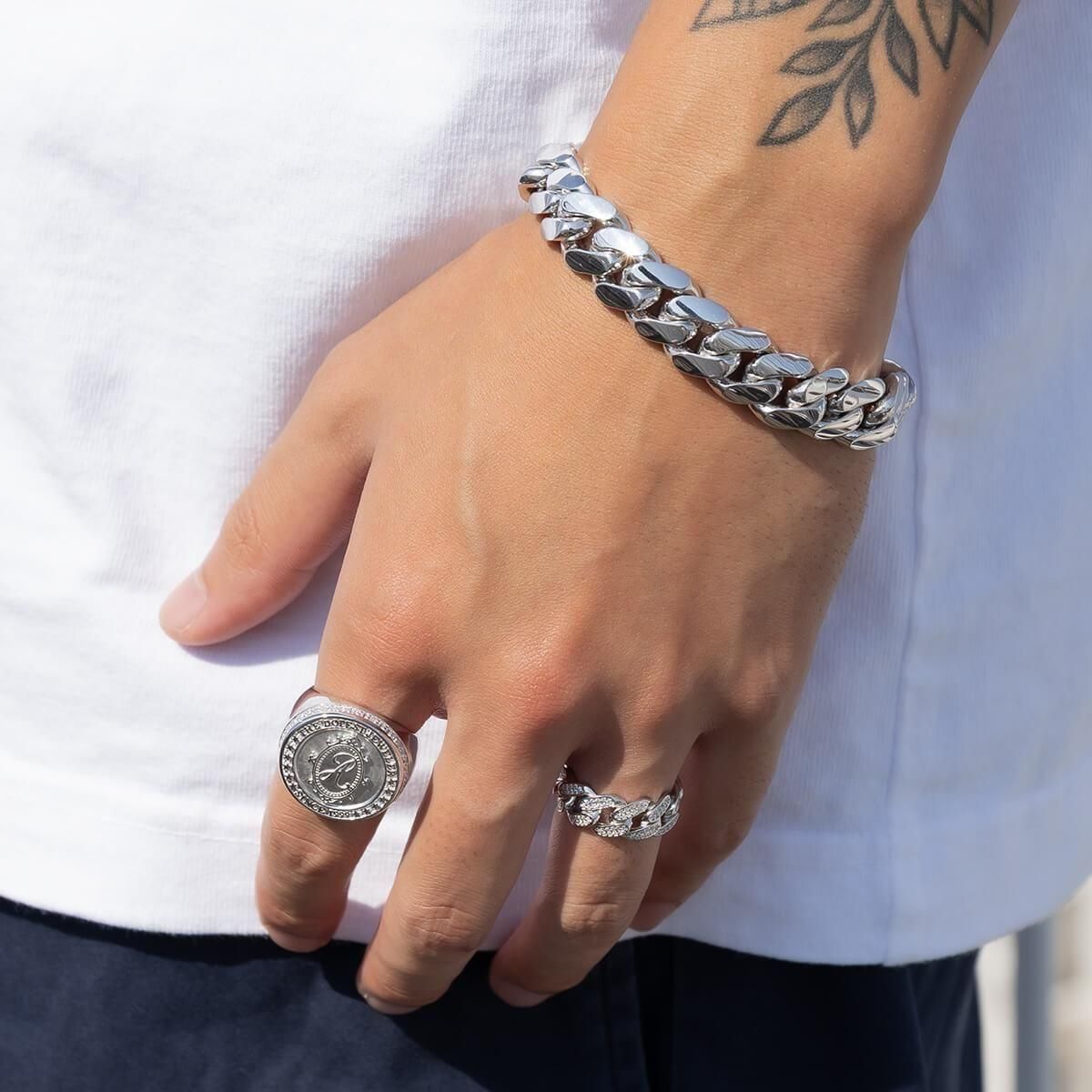 10K ホワイトゴールド マイアミブレスレット 幅12.5mm 19cm 定価